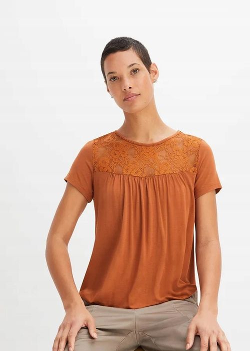 B.P.C t-shirt brązowy z koronką 36/38.