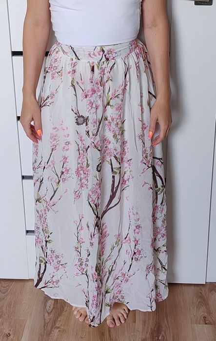 Szyfonowa spódnica maxi długa kwiaty 34