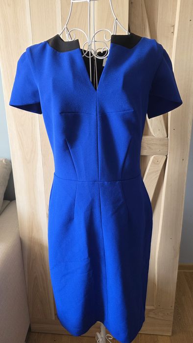 Eden Row elegancka sukienka kobaltowa chabrowa midi rozmiar 40 UK12