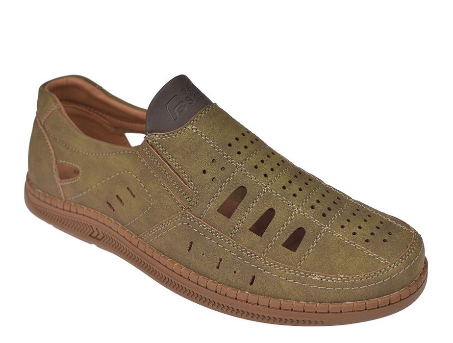 Mokasyny męskie ażurowe letnie khaki P-4-7045 rozmiar: 40