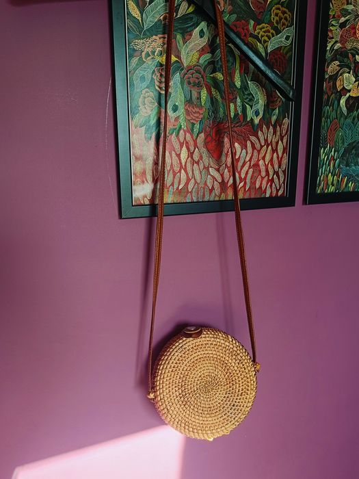Okrągła torebka rattanowa Boho