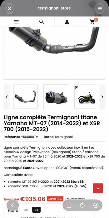 Vendo escape completo Termignoni Yamaha Tracer 7 / MT07