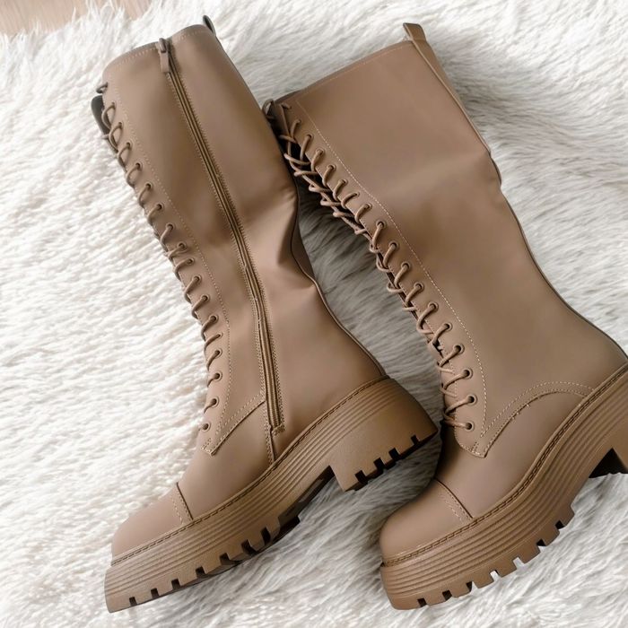 Buty beżowe botki trapery workery sznurowane 36 37