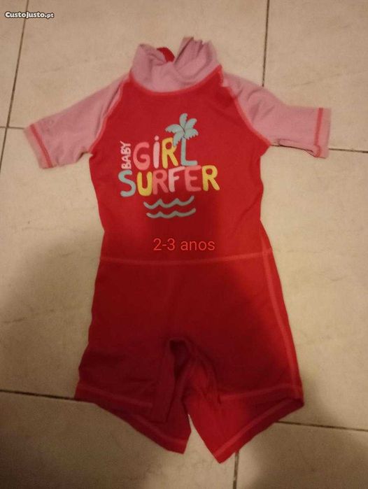 Fato cor de rosa, de mergulho/surf 2-3 anos