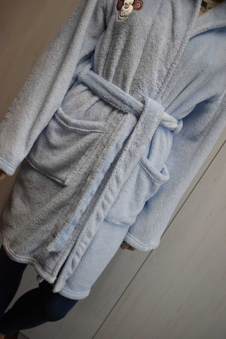 Szlafrok S M 36 polarowy pluszowy ciepły z kapturem do kolan polar