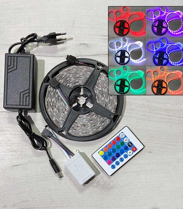 Светодиодная лента RGB 5050 от розетки 220В с пультом 5м 270 led