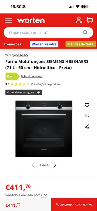 Forno Multifunções SIEMENS HB534AER3 (71 L - 60 cm - Hidrolítico -