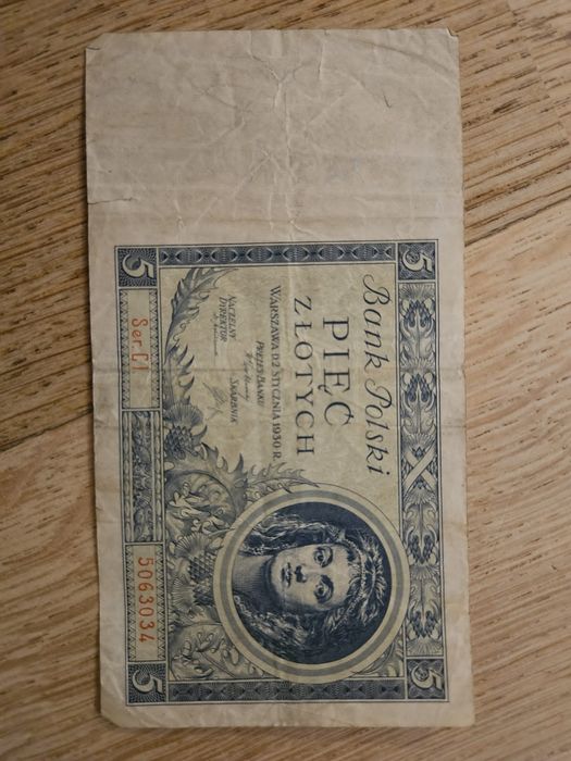 Banknot 5zł z roku 1930 + gratis