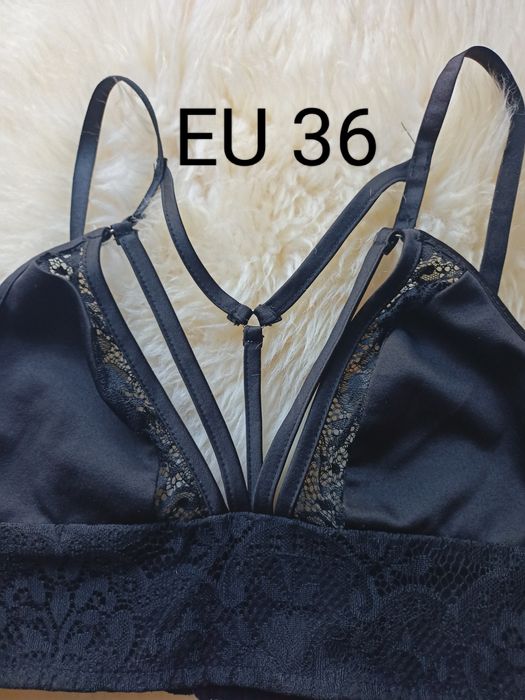 Missguided czarny sexy biustonosz strapsy EU 36 cage bra  koronka