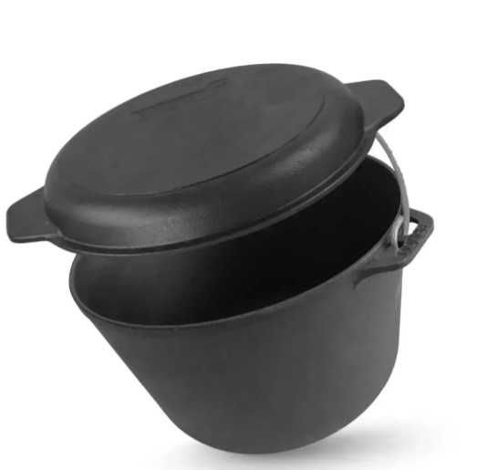 Туристичний чавунний казан кастрюля 6 8 10 л з кришкою  сковорідкою Бризоль