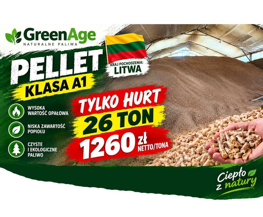 PELLET Drzewny Klasy A1 / Litwa / 6mm - 26 ton - Dostawa Luzem - Duże Ilości - Wysoka jakość / Niska Cena