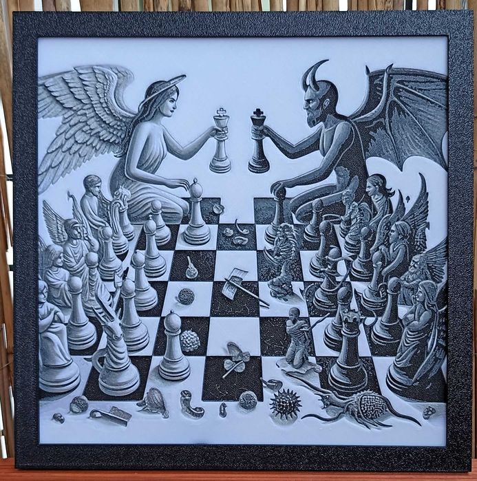 Obraz 3D: Szachowa Bitwa Anioła z Diabłem