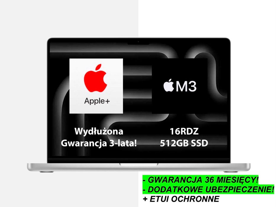 NOWY Apple MacBook Pro 14 M3 16RDZ 512GB Silver PL +DODATKI | RATY | GW-3LATA! FV23%