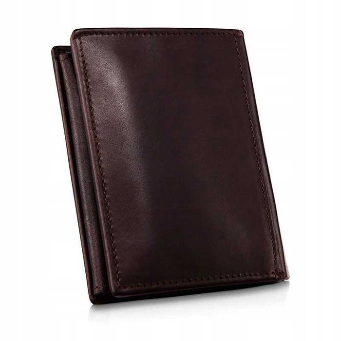 BETLEWSKI Portfel Męski Skórzany Pionowy Bez Zapięcia Brązowy RFID
