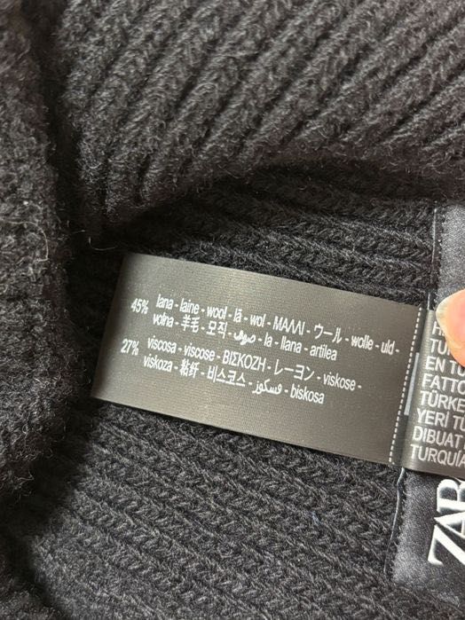 Шапка  Zara в рубчик з вовною, біні розмір М, чорна