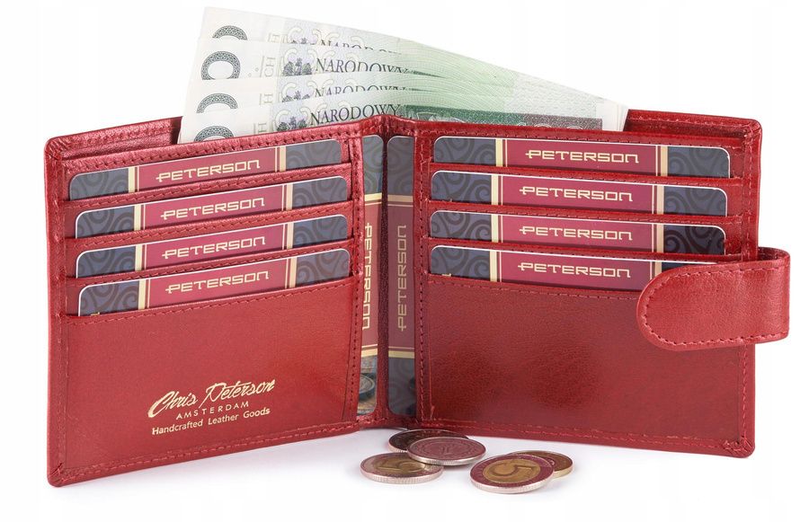 cienki skórzany portfel męski z zapięciem - peterson