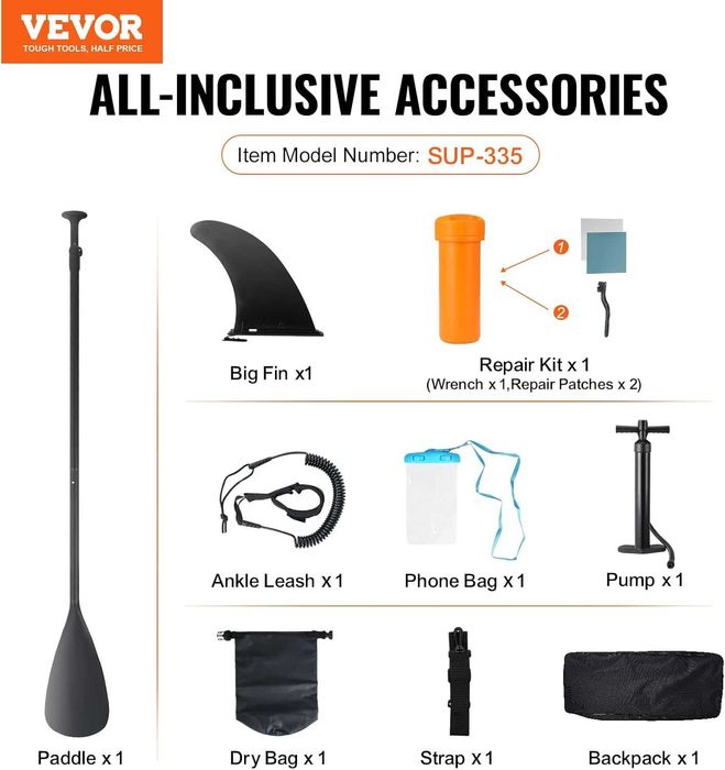 Надувна дошка для веслування VEVOR 132 x 33 x 6 дюймів з ПВХ