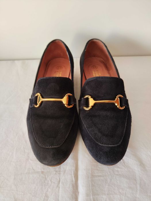 Sapatos Loafer, Camurça, Azul-marinho, Calçado Guimarães, Tamanho 35
