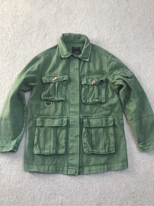 Kurtka jeansowa khaki militarny Bershka oversize