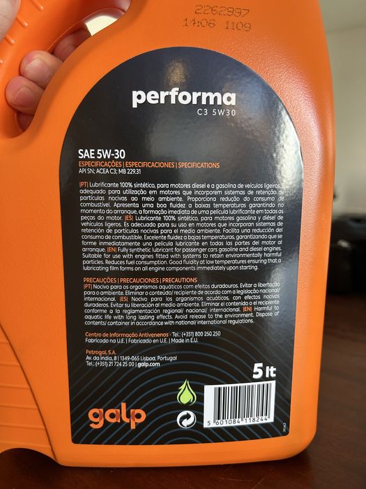 Oleo Galp perfomance 5W 30   4L. 20 euros