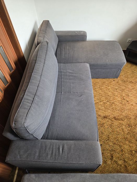 Sofá-cama de canto com chaise e arrumação – cinza escuro