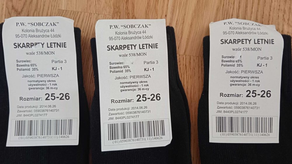 Nowe skarpety letnie 538/MON, rozmiar 25-26, kolor czarny, SOBCZAK