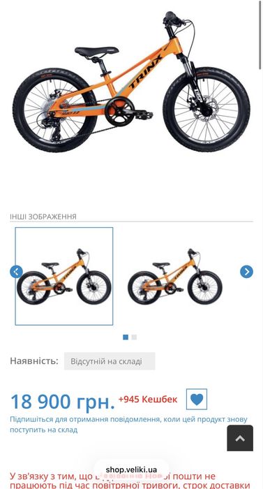 Дитячий велосипед TRINX Seals 3.0 на 20-дюймових колесах
