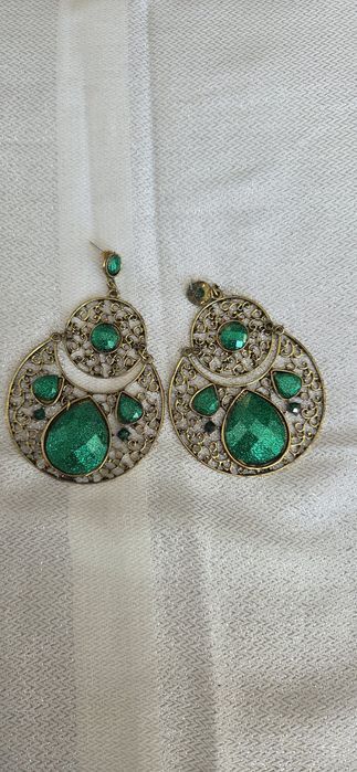 Kolczyki boho XXL zielone szmaragdowe ażurowe złote glamour vintage