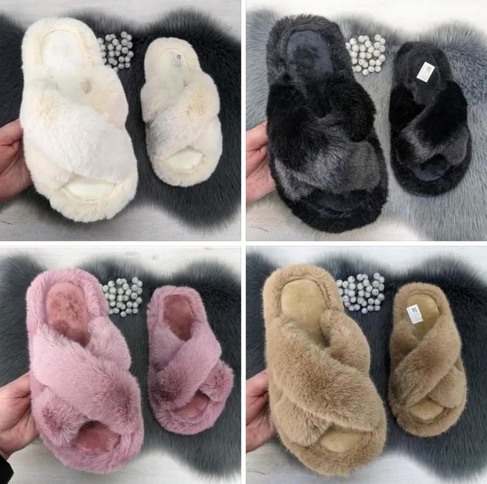 Пушисті тапки, меховые комнатные тапки, жіночі кімнатні тапки, хутро.