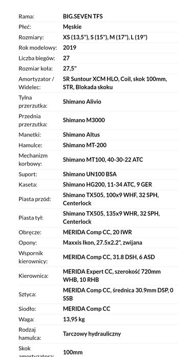 Rower merida Big Seven 100 rama M 17
