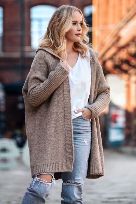 KARDIGAN damski oversize beż nowość Sploty