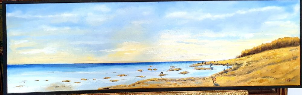 Paisagem marítima em óleo sobre tela - assinada H.B.