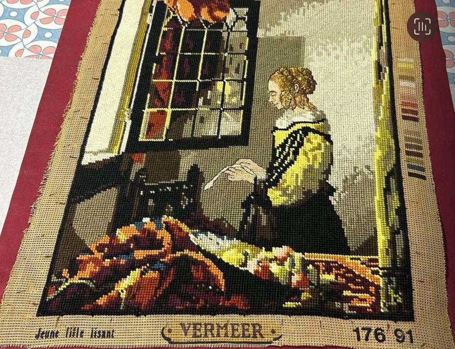 Tela bordada à mão. Reprodução da pintura de Johannes Vermeer