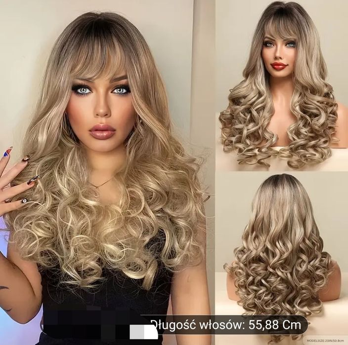 Ombre  blond falowana peruka z grzywką