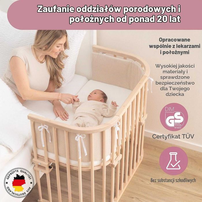 Łóżeczko dostawne babybay Maxi z litego drewna bukowego, nielakierowane