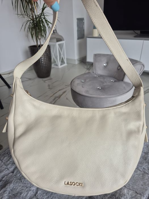 Torebka damska Lasocki kremowa że skóry naturalnej