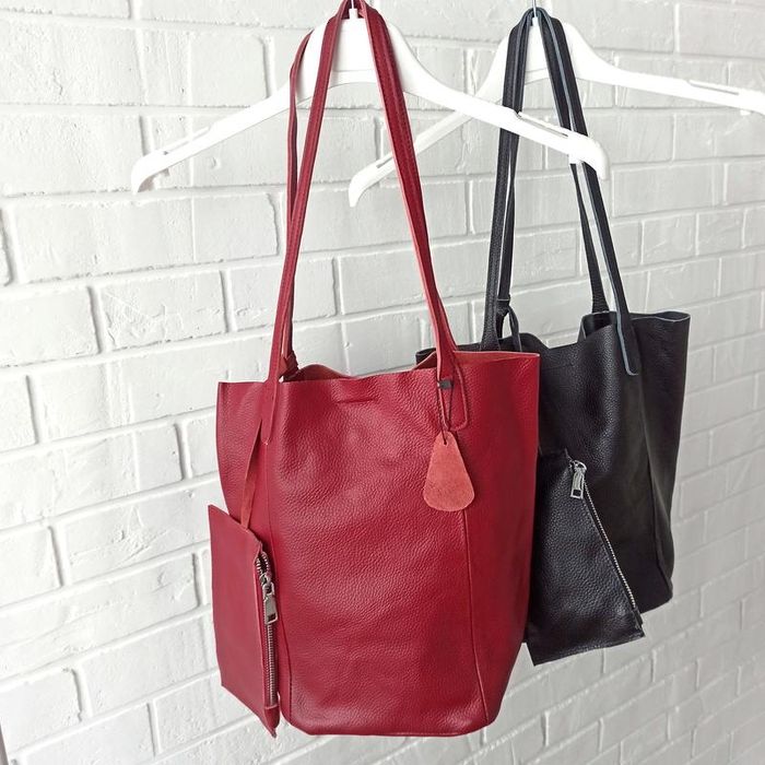 Шкіряна сумка шоппер червоно-бордова