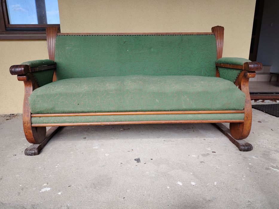 Stara sofa biedermeier w orzechu / XIX w / do renowacji / antyk