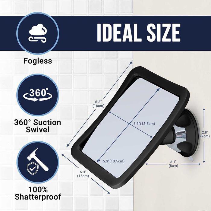 Зеркало для бритья,  душа/ванны не запотевающее на присоске черное