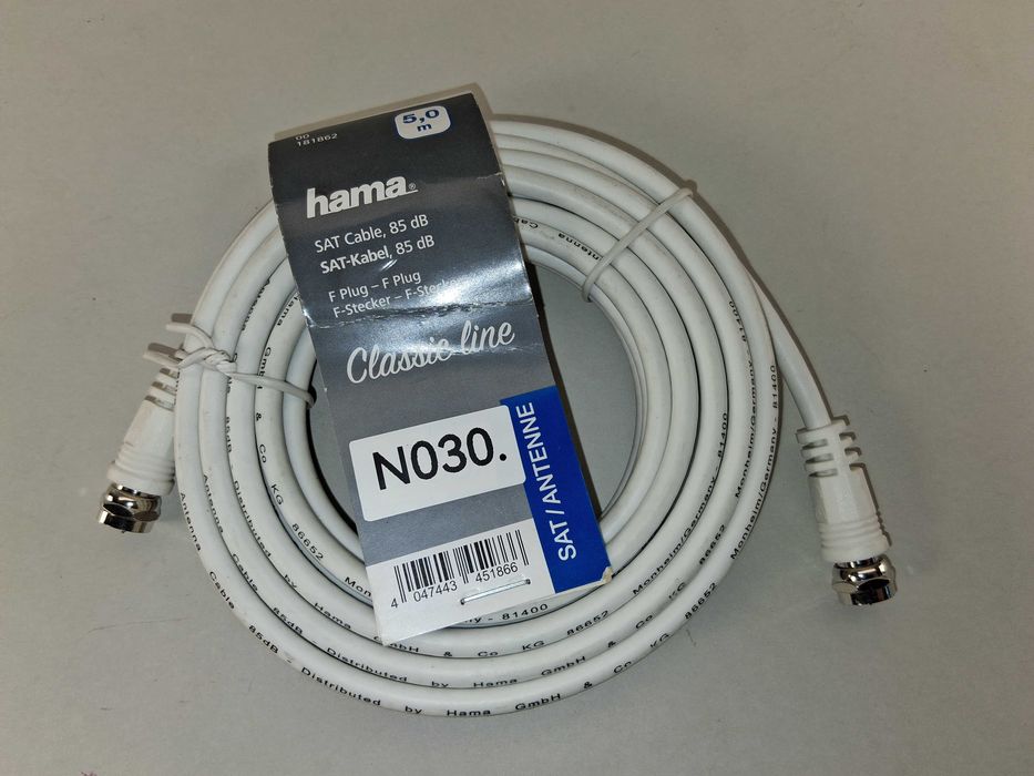 N030 Kabel Koncentryczny Antenowy Satelitarny Hama 5M 85DB Wtyk F Clas