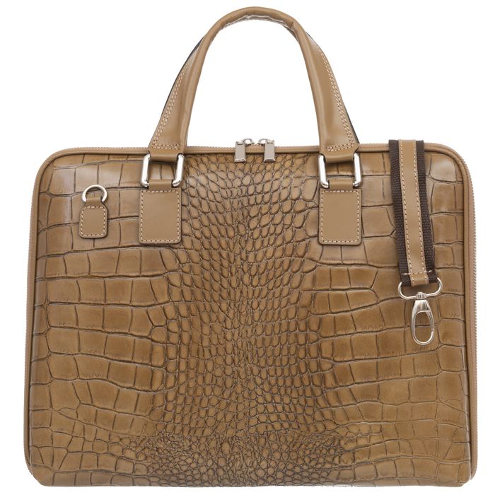 VERA PELLE torba skórzana teczka A4 kroko na laptopa V446 taupe