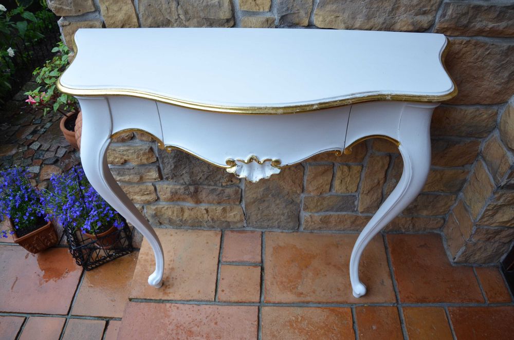 Konsola stylowa biała złota ludwik