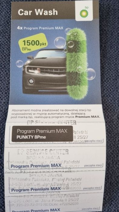 5 Karnetow na myjnie bp premium 4mycia