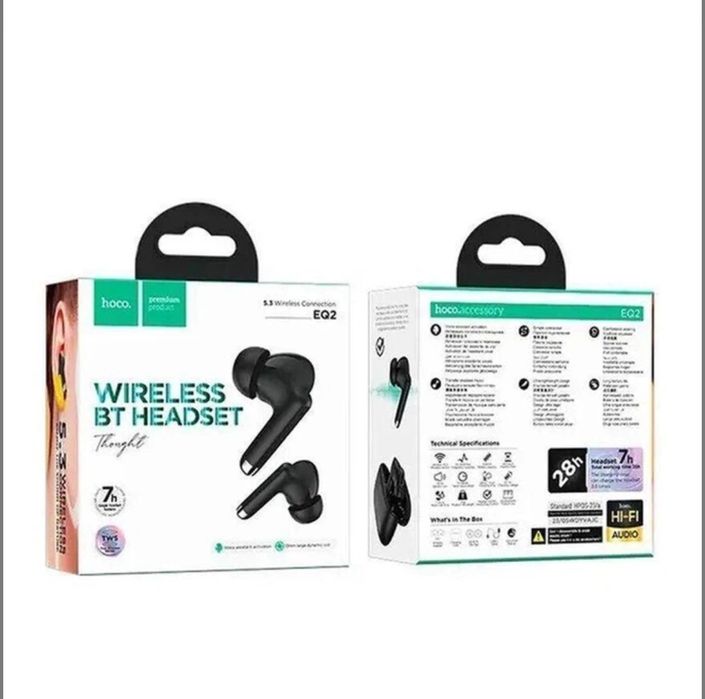 Bluetooth гарнітура BT Hoco EQ2 TWS V5.3 black ,сенсорні з кейсом