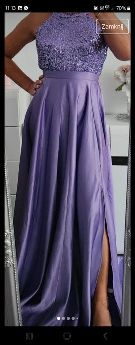Piękna liliowa suknia wieczorowa