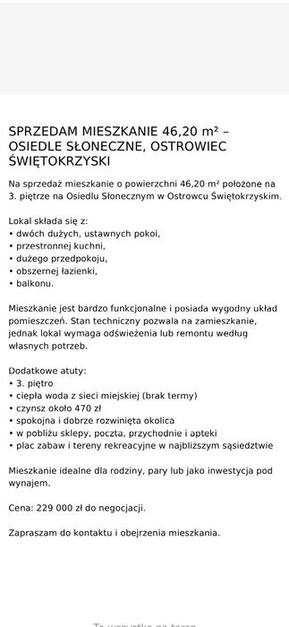 Mieszkanie 46,20 m2 dwa pokoje