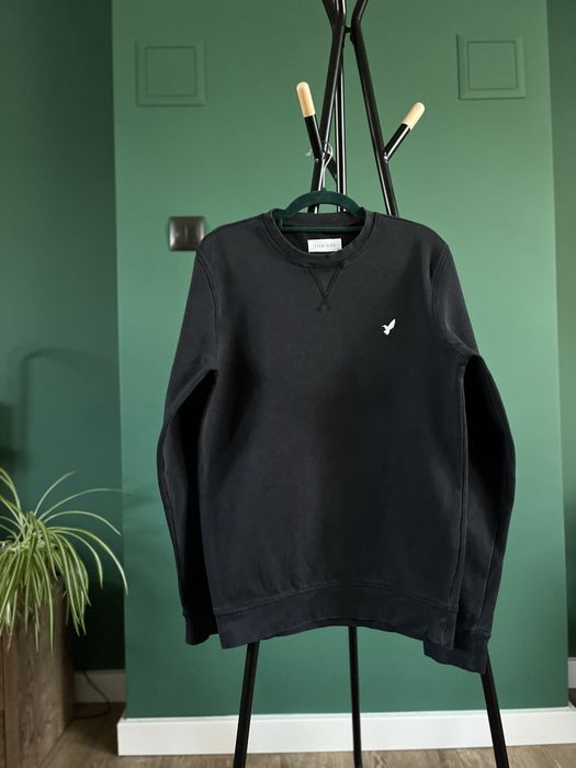 Bluza sweter czarny klasyczny męski ptak bird haft pier one bawełna