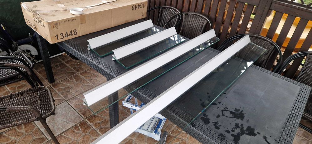 Półki łazienkowe szklane, profil aluminiowy - 4 sztuki