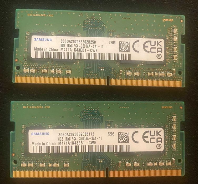 Nowe  2 sztuki kości  8 GB DDR4 SAMSUNG 3200Mhz SO-DIMM M471A1K43EB1-CWE