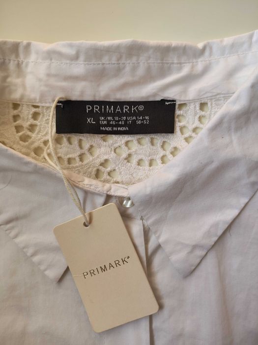 Натуральная, белая рубашка батал, прошва, ажурная вышивка primark